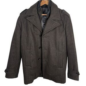 London Fog Men's Dark Gray Button Coat  Wool Blend - Lined -‎ Size Small